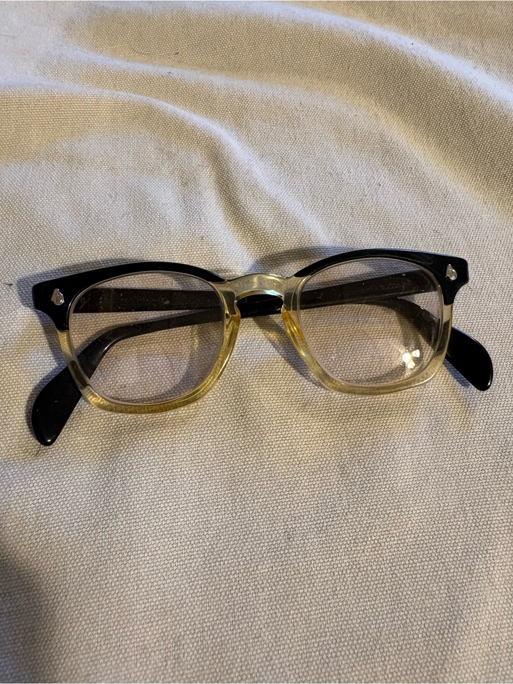 Vintage Two-Tone Black and Yellow Clear Lens Glasses